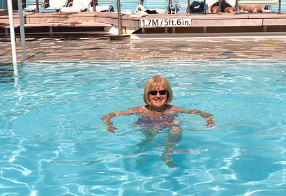 Pat using the pool