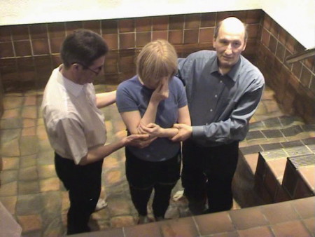 Pat preparing for baptism