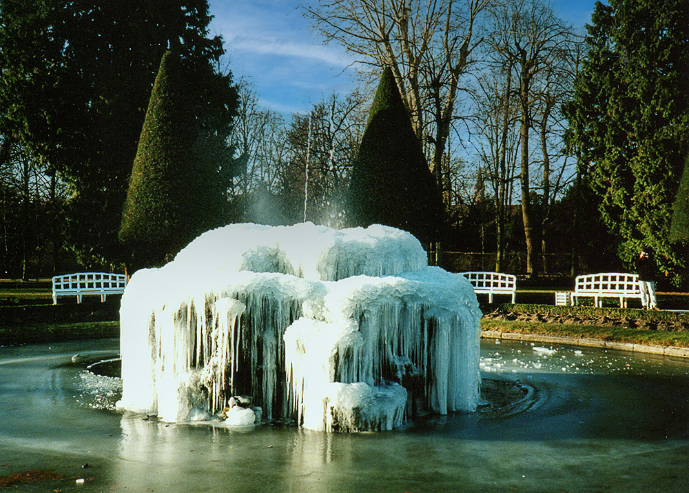 Frozen fountain in the garden of the Residenz in Wuerzburg