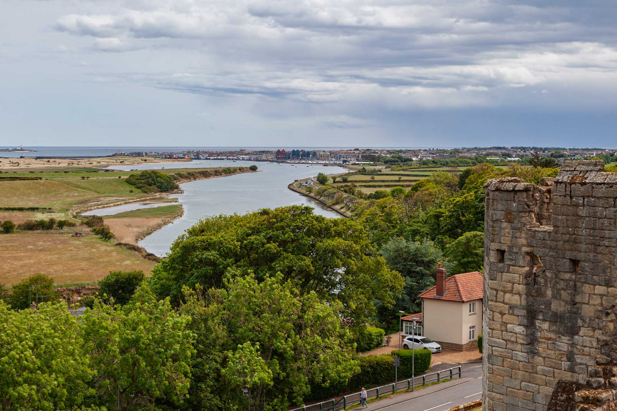 view of Amble from Warkworth Castle